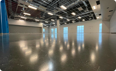 Bright polished concrete floor in a commercial business space