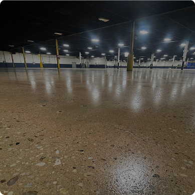 Large distribution center facility with polished concrete floor
