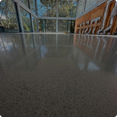 Bright polished concrete floor in a commercial office space